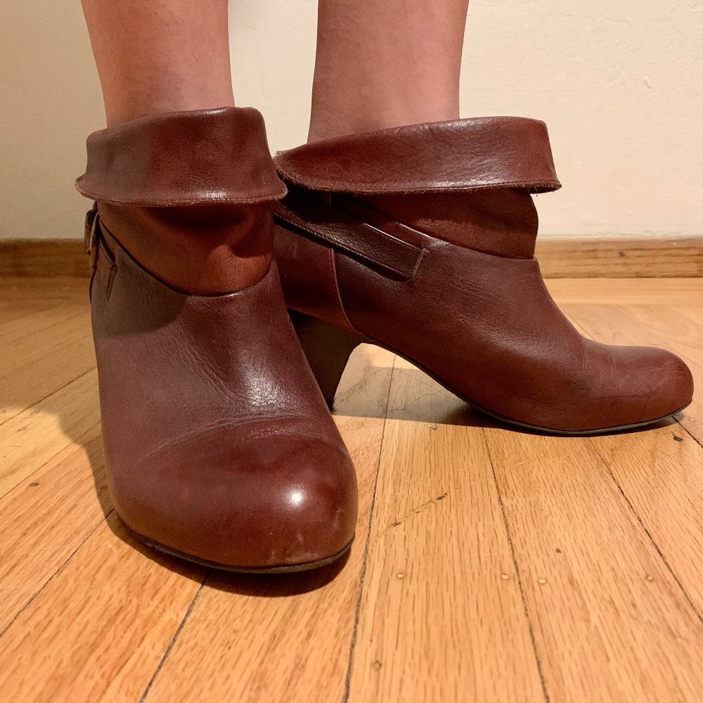 Aldo Leather Kitten Heel Booties in Brown